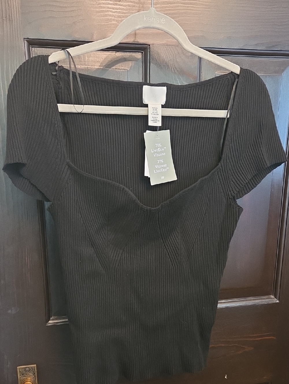 H&M Black Ribbed Sweetheart Neckline Top